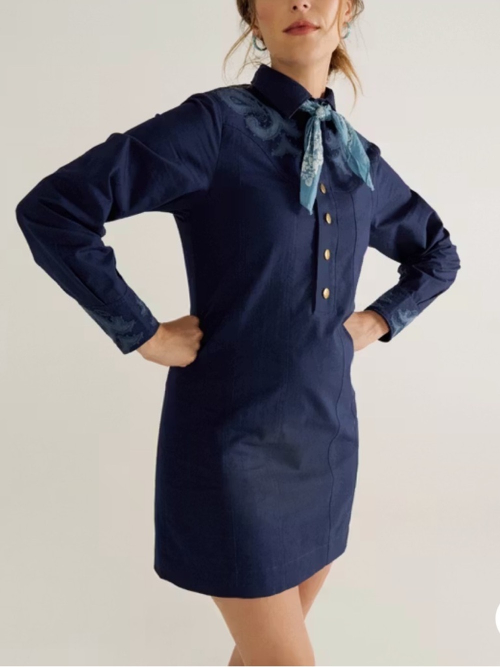 Tecovas Women's Blue Long Sleeve Applique Mini Dress XS